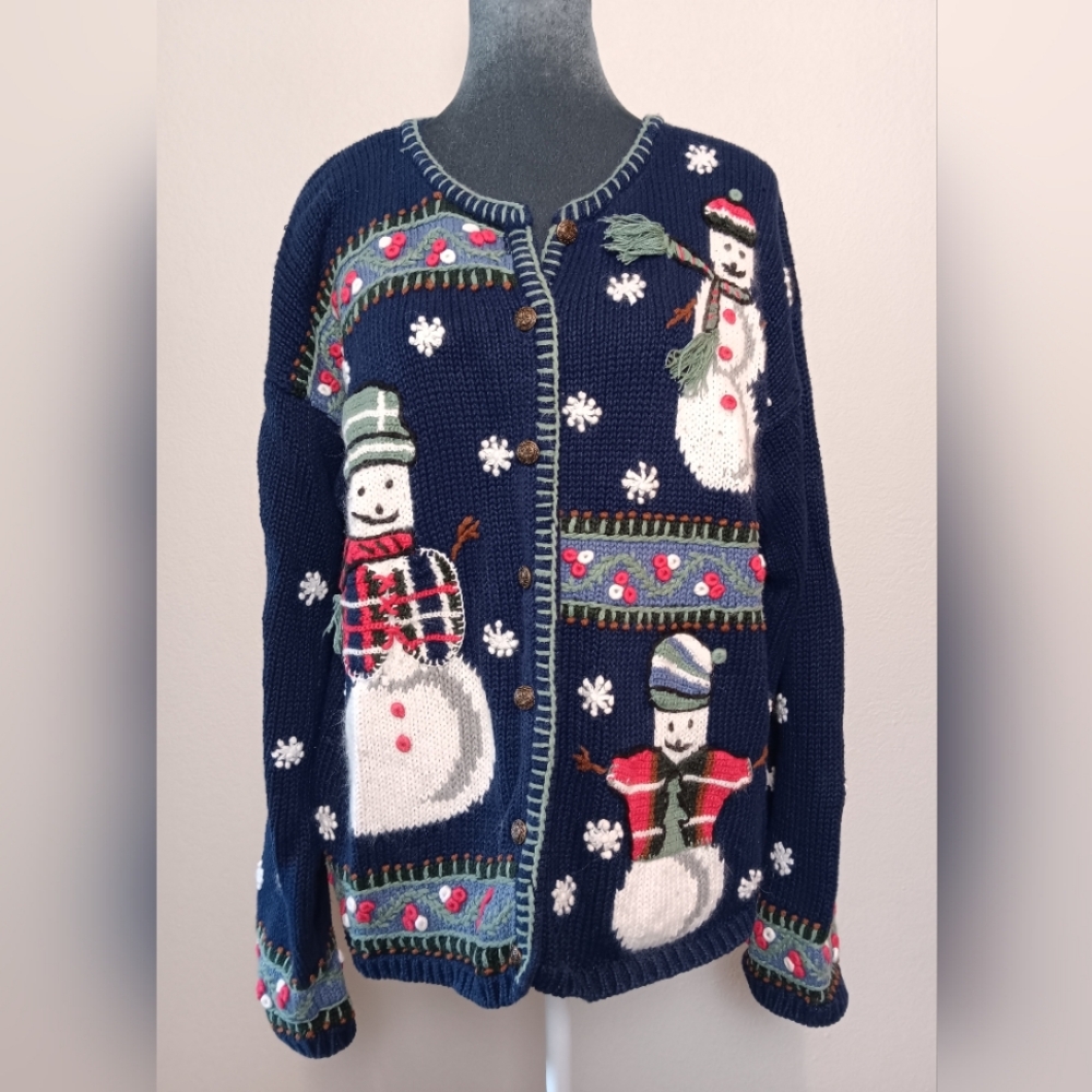 Vintage Christmas Sweater Northcrest Chunky Knit Snowman Ugly Sweater Party